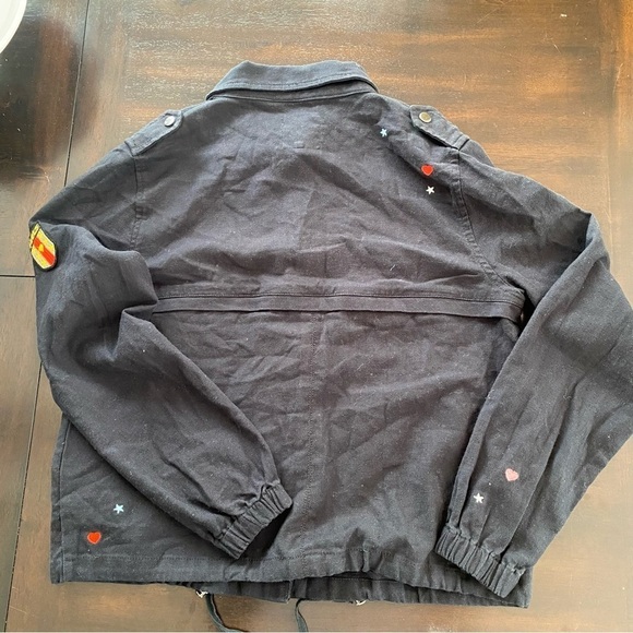 NWT Chaser vintage canvas Black military jacket w/patches Chill-out Feels Hart M - Picture 2 of 10